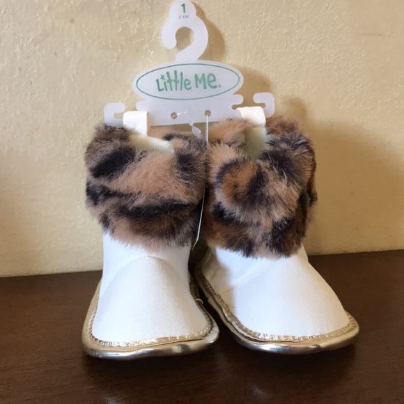 2/$15 Little Me Baby Size 1, Months Faux Fur Suede Winter Booties NEW - Picture 1 of 6